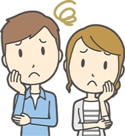 台風で困っている夫婦のイラスト