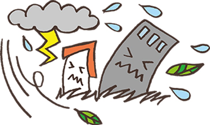 台風と家のイラスト